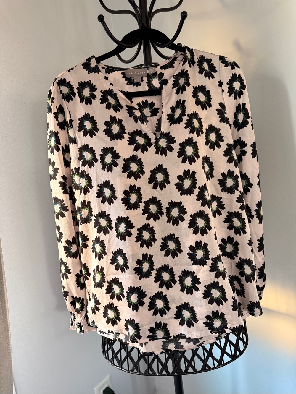 Ted Baker Blush Pink Floral V-Neck Long Sleeve Blouse